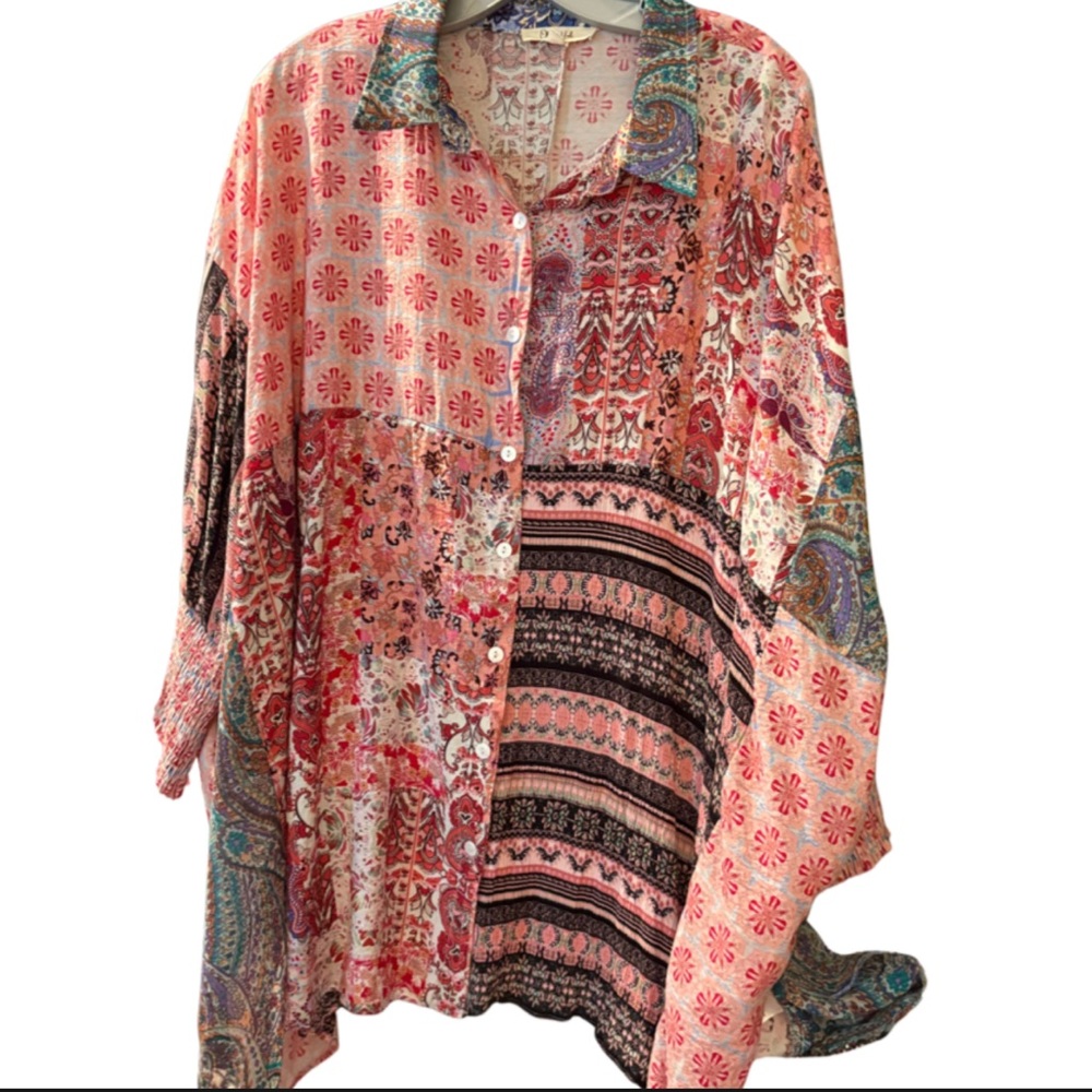 Oli & Hali Multicolor Patchwork Button Down Shirt… - image 1